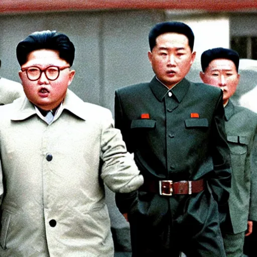 Prompt: low resolution filmstill of a north Korean thriller in the style of Kim Jong-il and Kurosawa and Cronenberg