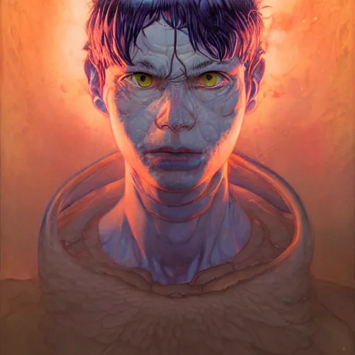 Image similar to prompt : ragnarok stalker portrait soft light painted by james jean and katsuhiro otomo and erik jones, inspired by akira anime, smooth face feature, intricate oil painting, high detail illustration, sharp high detail, manga and anime 1 9 9 9