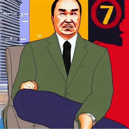 Image similar to Nursultan Nazarbayev in style of a GTA poster