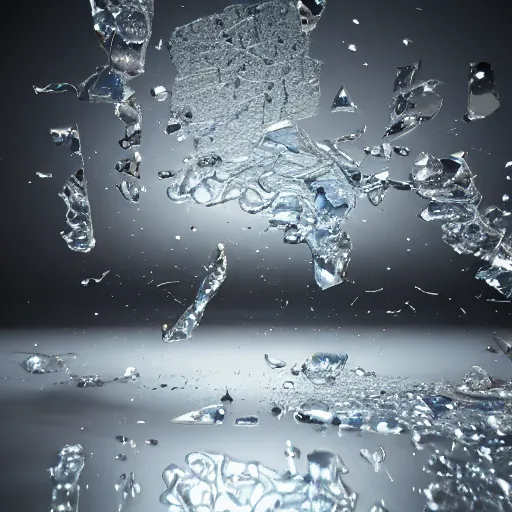 Prompt: a shattered glass on table, close view, octane render, Ray tracing reflection