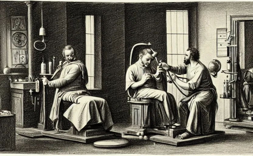 Image similar to a drawing of a man getting a haircut by friedrich schroder - sonnenstern h 8 0 0