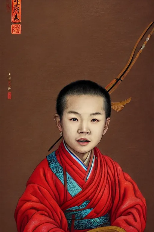 Prompt: a masterpiece portrait of legendry nezha flies riding on the wind fire wheels across the sea, water everywhere, chinese mythology, chinese male child, cute face, side view, red cloth around his shoulders, hold spear, cinematic, fantasy character portrait, highly detailed, by ne zha ( 2 0 1 9 ), fenghua zhong, bob byerley
