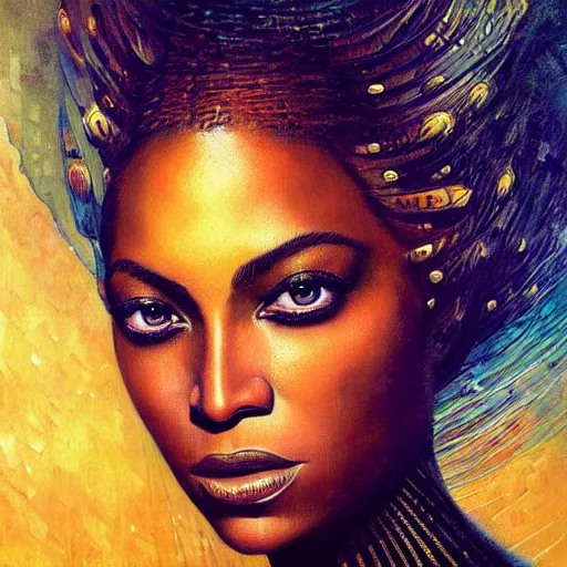 Image similar to a portrait of beyonce by karol bak, christopher balaskas, umberto boccioni and charlie bowater