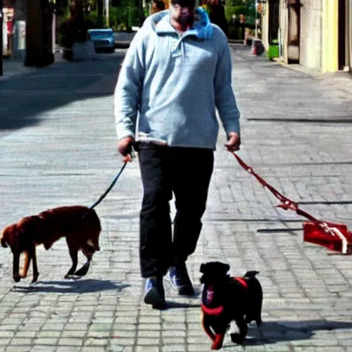 Prompt: A random man walking with a dog in the style of GTA1V