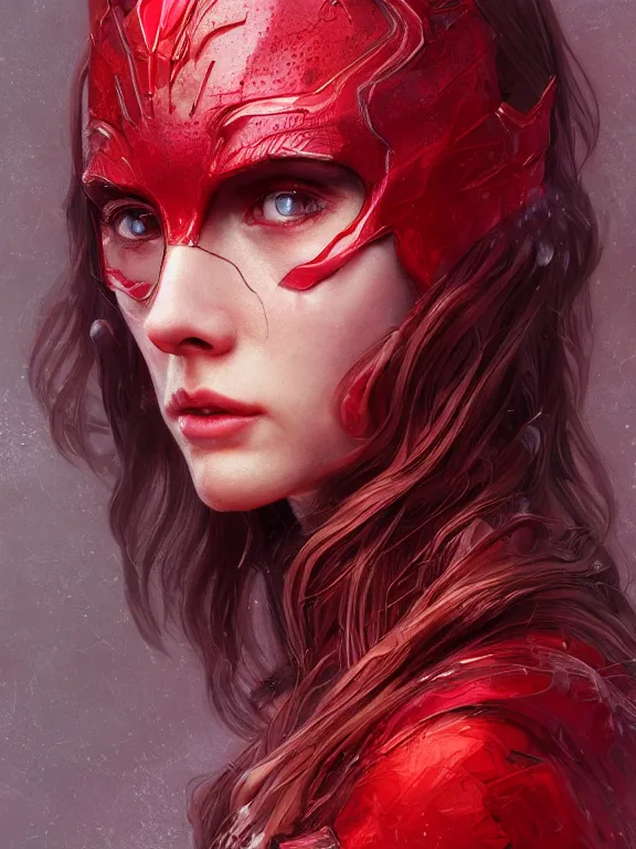 Image similar to wanda, scarlet witch, au naturel, hyper detailed, digital art, trending in artstation, cinematic lighting, studio quality, smooth render, unreal engine 5 rendered, octane rendered, art style by klimt and nixeu and ian sprigger and wlop and krenz cushart