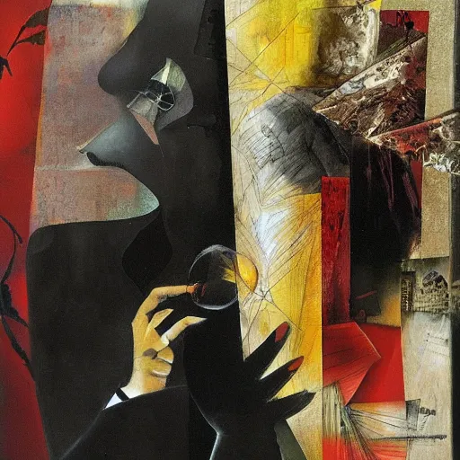 Image similar to tango, collage and oil on canvas by dave mckean