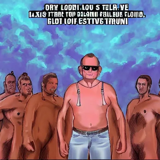 Prompt: dril ascends to godhood in front of his loyal trans lesbian followers