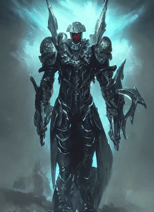 Image similar to dark seraphim knight in light armor wielding a magical lance, slaying a sky beast, full body heroic pose. dark water, cyberpunk pearl armor, futuristic fantasy, highly detailed, digital painting, trending on artstation, concept art, sharp focus, illustration, art by artgerm and nixeu and greg rutkowski and magali villeneuve.