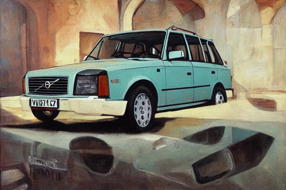 Image similar to volvo 240, oil painting, raphael high renaissance, stunning details