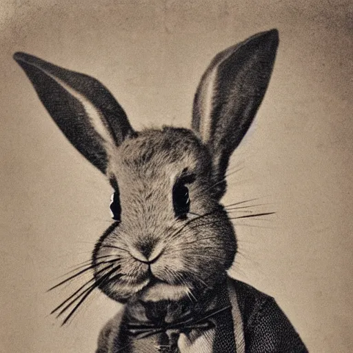 Image similar to a rabbit wearing a monocle, antique photograph