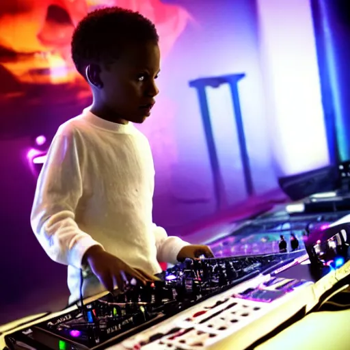 Prompt: young black boy as a DJ