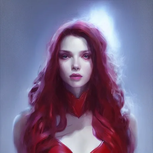 Prompt: Portrait of Scarlet Witch as a seductive erotic, white lighting, detailed face, digital art by Ruan Jia and Mandy Jurgens and Artgerm and william-adolphe bouguerea, highly detailed, trending on artstation