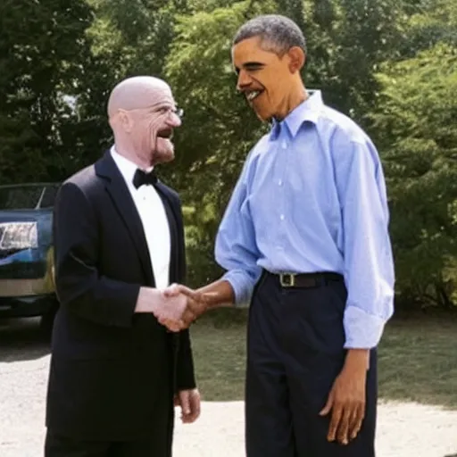 Image similar to walter white shaking hands with obama