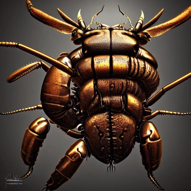 Image similar to steampunk stag beetle, biomechanical, very coherent symmetrical artwork, cinematic, 3 d model, unreal engine realistic render, 8 k, micro detail, intricate, elegant, highly detailed, centered, digital painting, smooth, sharp focus, illustration, artgerm, tomasz alen kopera, by wlop