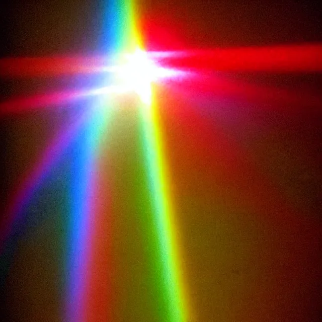 Image similar to glowing rainbow beam of light, vintage