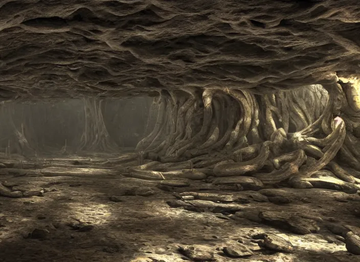 Image similar to matte painting of the inside of an alien hive,