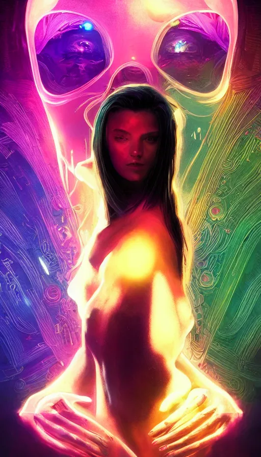 Prompt: no mercy, altered carbon, neon, dreamy vibe, fibonacci, sweat drops, insane intricate, highly detailed, cinematic, atmospheric. digital painting, artstation, concept art, smooth, sharp focus, illustration, unreal engine 5, 8 k, art by artgerm and greg rutkowski and alphonse mucha, laura sava, laura palmer