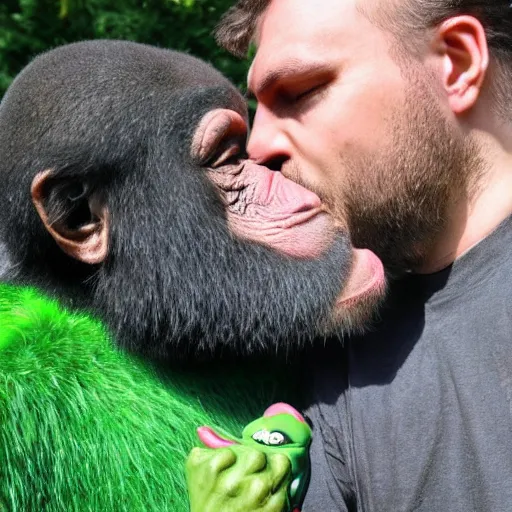 Image similar to ape kissing pepe