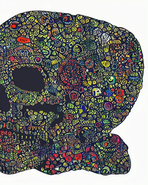 Image similar to an intricate exploding skull, screen print, colour explosion, voronoi, art by Gustavo Bernal, Garavato