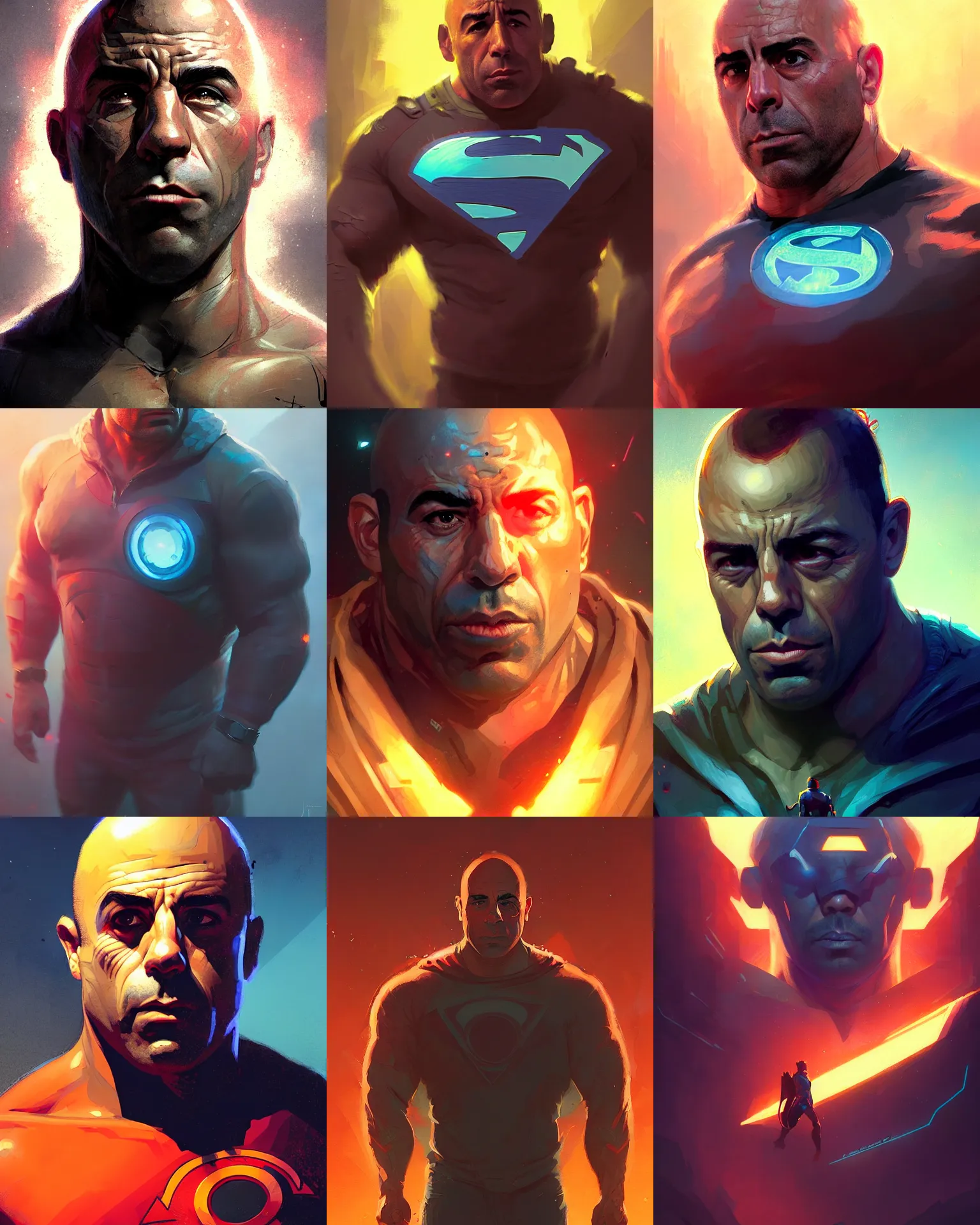 Prompt: Joe Rogan as a superhero, medium shot close up, details, sharp focus, illustration, by Jordan Grimmer and greg rutkowski, Trending artstation, digital Art