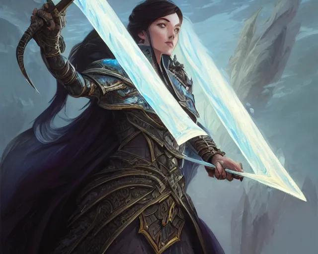 Prompt: frost sword, deep focus, d & d, fantasy, intricate, elegant, highly detailed, digital painting, artstation, concept art, matte, sharp focus, illustration, hearthstone, art by artgerm and greg rutkowski and alphonse mucha