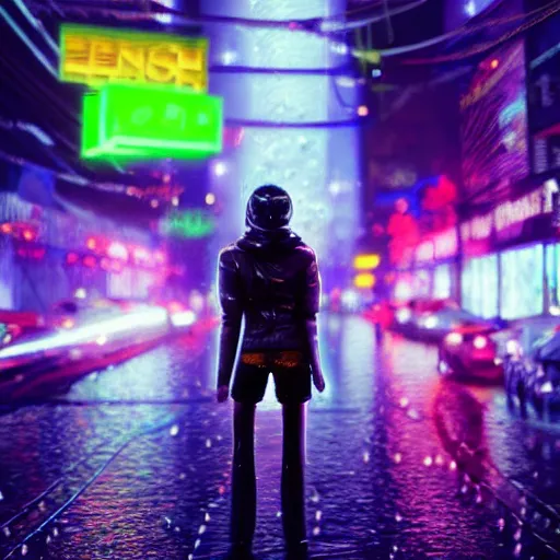 Image similar to splashes of neon, portrait made out of rain, trending on artstation, epic composition, emotional, beautiful, rendered in octane, unreal engine, highly detailed, realistic, galaxy background