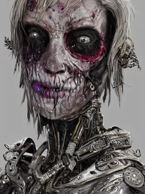 Prompt: portrait art of 8k ultra realistic undead two face witch, detailed intricate ornate armour,decaying, cybernetic, full of colour, cinematic lighting, battered, trending on artstation, 4k, hyperrealistic, focused, extreme details,unreal engine 5, cinematic, masterpiece, art by ayami kojima, giger