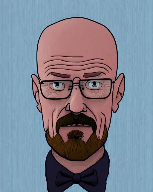 Image similar to portrait of walter white in the style of justin roiland. heisenberg from breaking bad. cinematic lighting. style of rick & morty. photographic, photography. by justin roiland