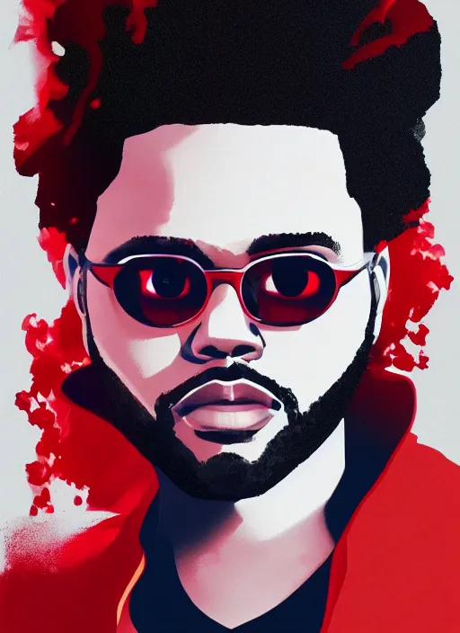 a portrait of The Weeknd with a red suit and glasses, | Stable ...