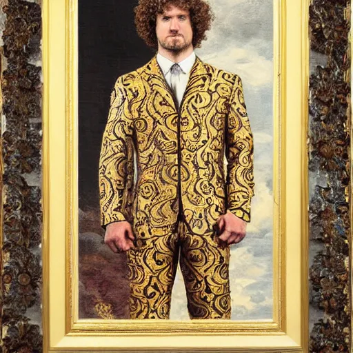 Prompt: Ben Askren, wearing an ornate suit, intricate painting, highly detailed