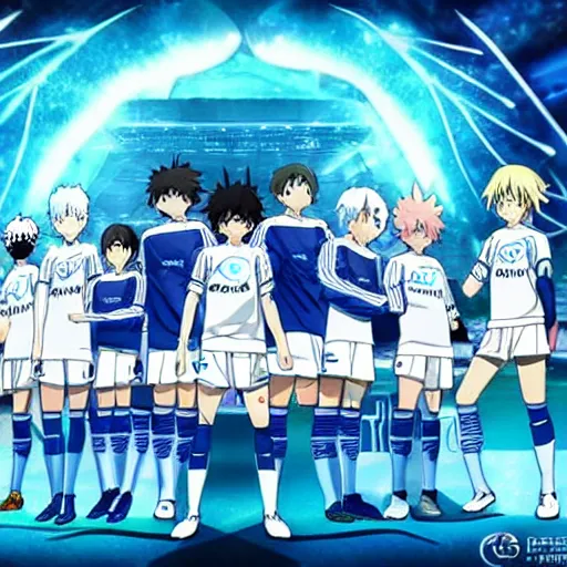 Prompt: olympique de marseille soccer team, anime style like fate/stay night and pokemon manga style