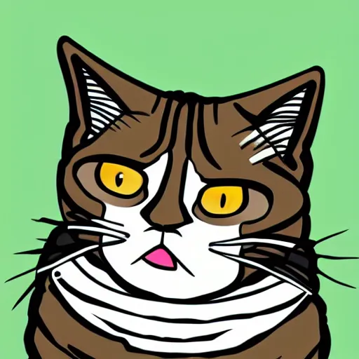 Prompt: cartoon illustration of a grumpy cat