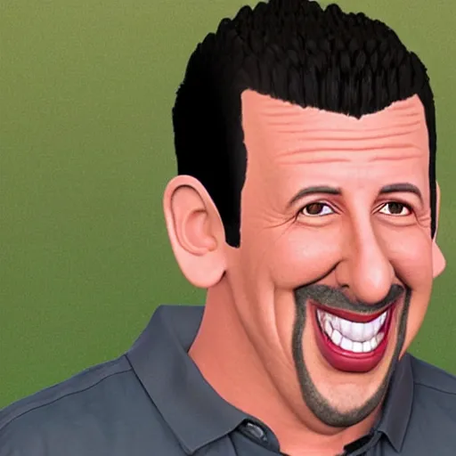 Image similar to a lifelike accurate 3 d render caricature drawing of adam sandler