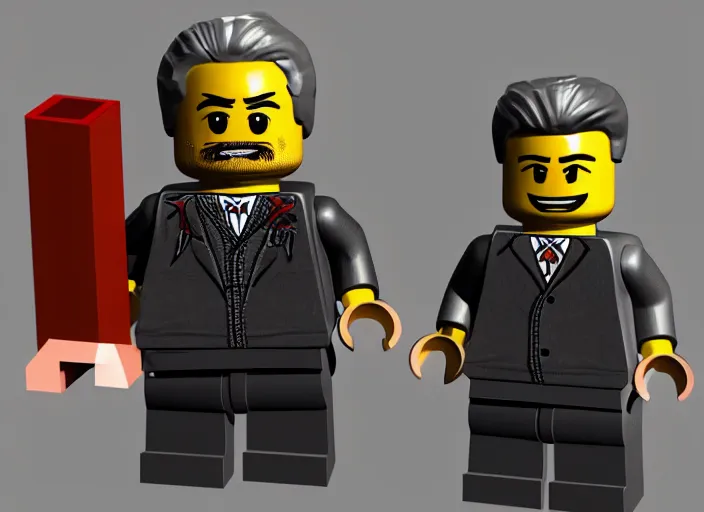 Image similar to hyperdetailed stalin and lenin as lego characters, unreal engine, lumen, nanite