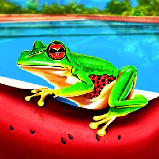 a frog eating strawberry jam next to a swimming pool, | Stable ...