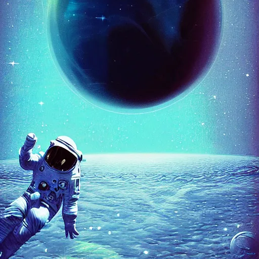 Prompt: space walk with Neptune in the background, high details, digital art