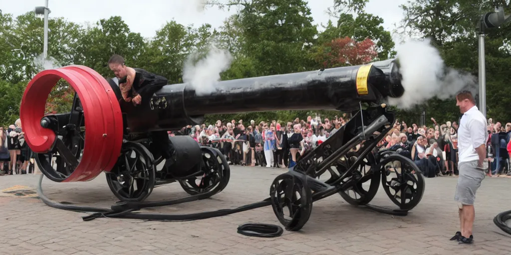 Image similar to andrew tate being fired out of a cannon