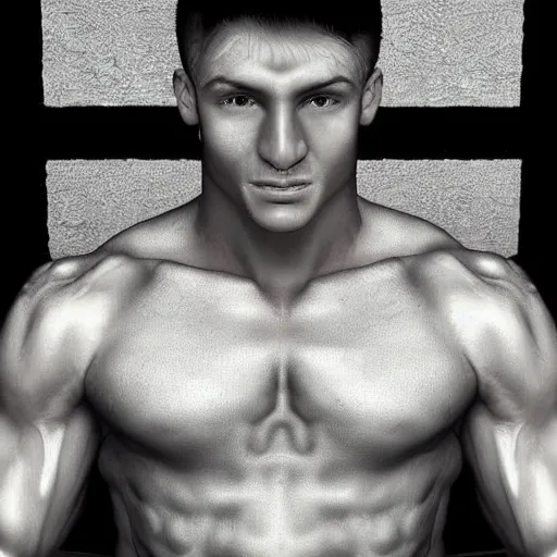 Image similar to An ideal, muscular male trying to find who asked, digital art, ultra-realistic