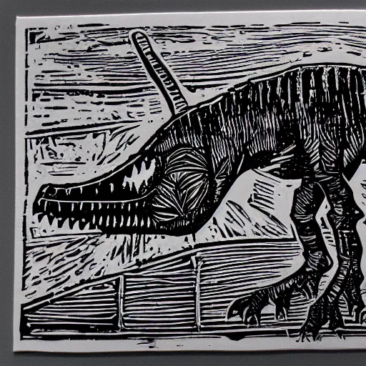 Image similar to linocut of a dinosaur