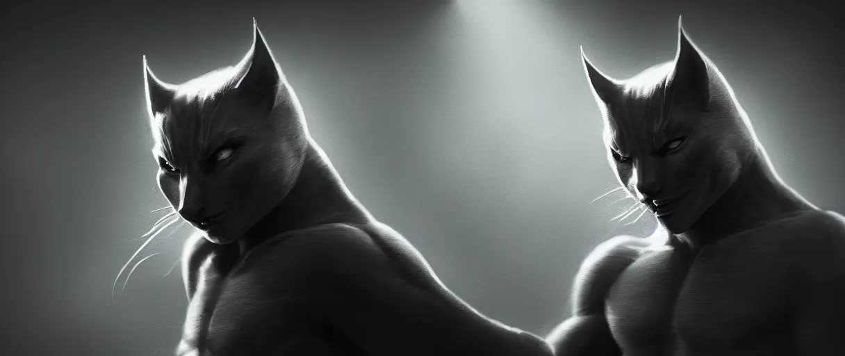Prompt: hyperrealistic hyper detailed choonky catman graphic novel concept art james paick sharp cinematic lighting 8k low angle shallow depth of field