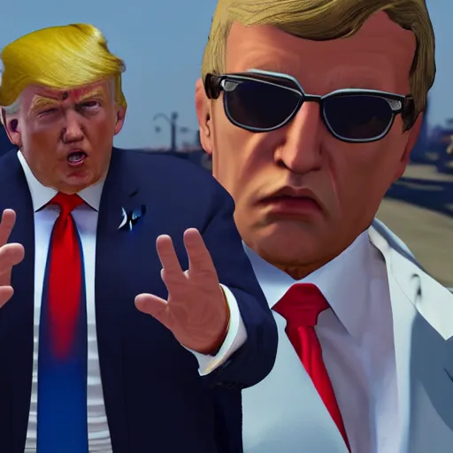Image similar to Donald Trump as a gangster in GTA 5 4k ultra high quality