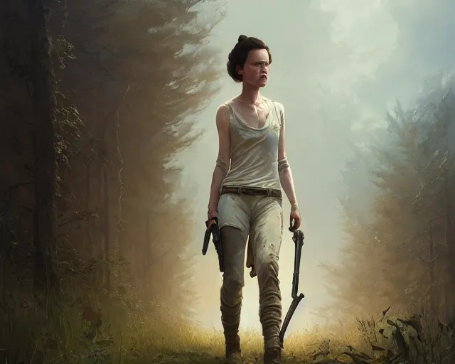 Prompt: highly detailed portrait of daisy ridley, in the walking dead, stephen bliss, unreal engine, fantasy art by greg rutkowski, loish, rhads, ferdinand knab, makoto shinkai and lois van baarle, ilya kuvshinov, rossdraws, tom bagshaw, global illumination, radiant light, detailed and intricate environment