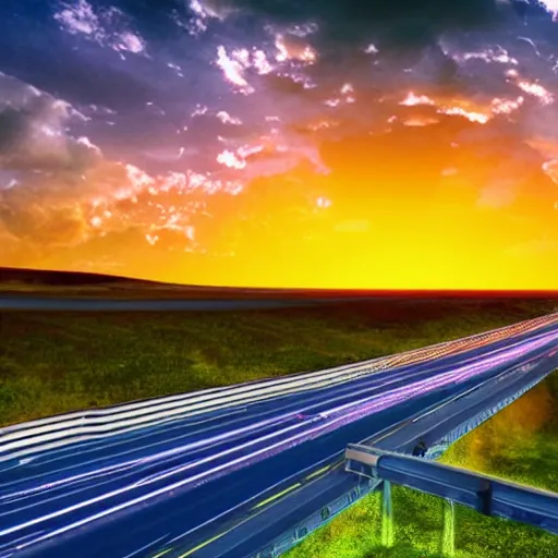 Image similar to an epic cinematic 8K HD movie shot of a highway