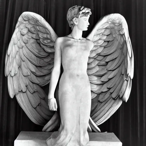 Prompt: Winged Victory of Samothrace has Audrey Hepburn\'s head