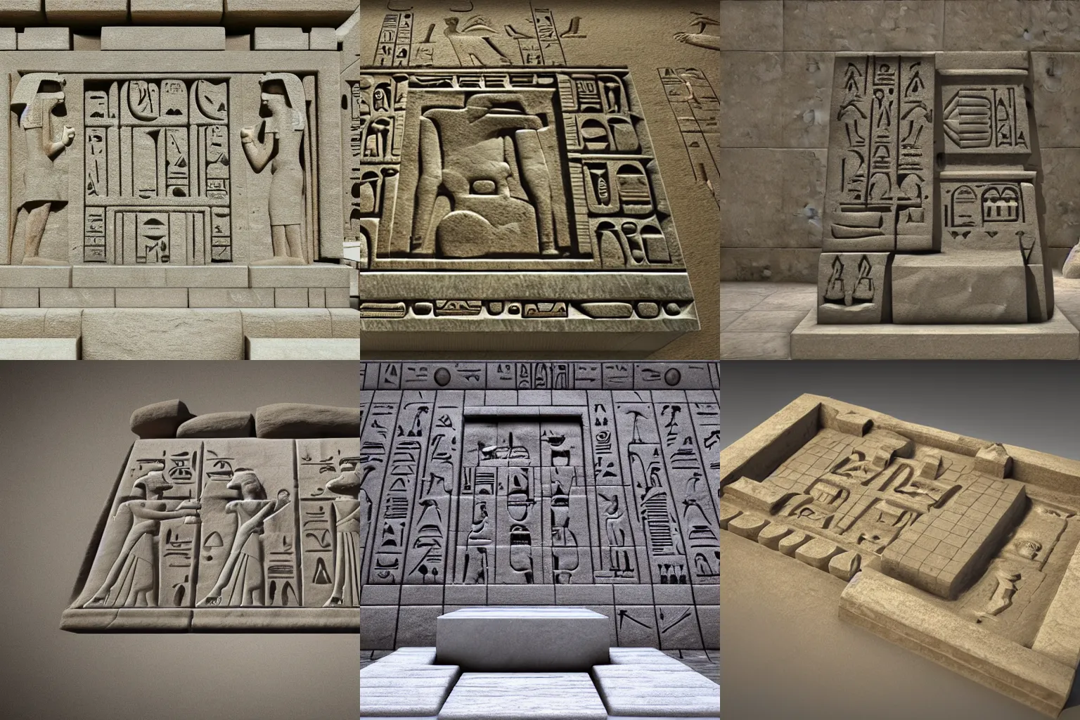 Prompt: a 3 d render of nintendo 6 4 made of stone in the ancient egyptian style, with ancient egyptian hieroglyphs, 3 d render, unreal engine 5, very realistic, 4 k textures, wide shot, full view
