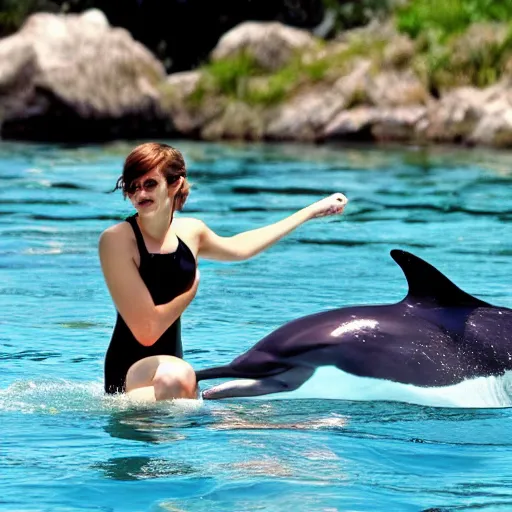 Image similar to emma watson Swim with Dolphins