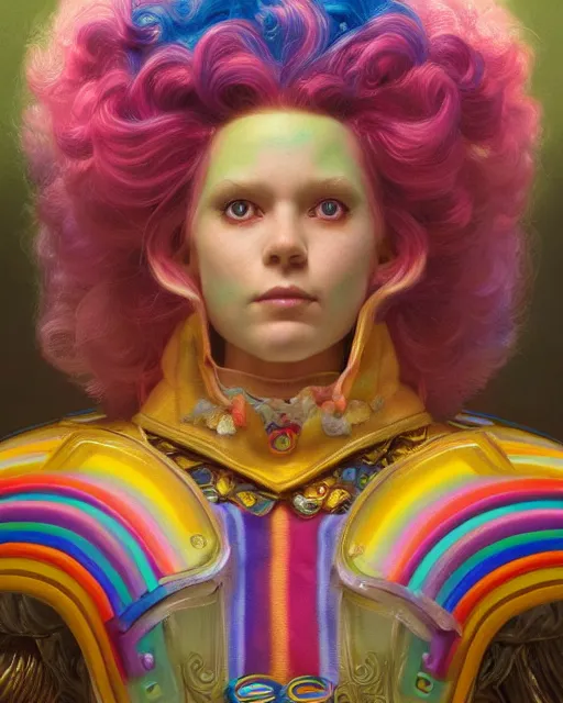 Image similar to rainbow brite portrait | highly detailed | very intricate | symmetrical | whimsical and magical | soft cinematic lighting | award - winning | closeup portrait | doll | painted by donato giancola and mandy jurgens and ross tran | pastel color palette | featured on artstation