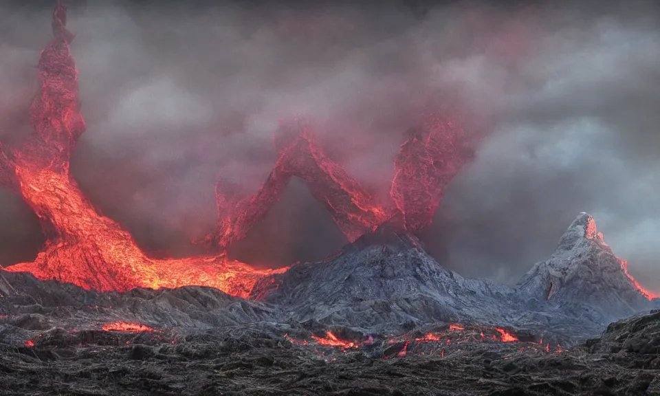 Image similar to 4K HD, high detail photograph, shot with Sigma f/ 4.2 , 250 mm sharp lens, shallow depth of field, subject= Landscape of Mordor, consistent, high detailed light refraction , high level texture render