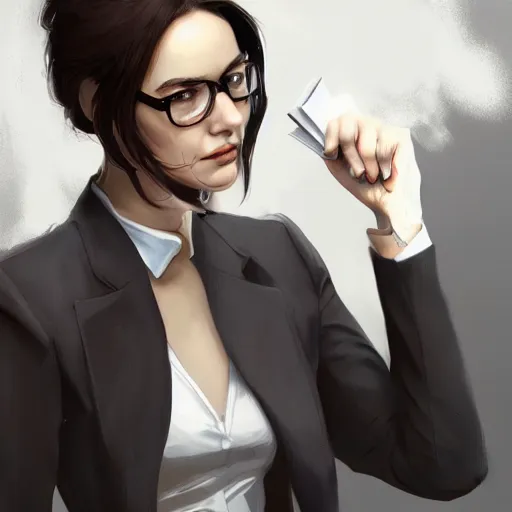 Prompt: a woman wearing a business suit, highly detailed, digital painting, artstation, concept art, smooth, sharp focus, illustration