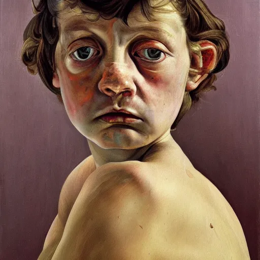 Image similar to high quality high detail painting by lucian freud, hd, angry girl looking back